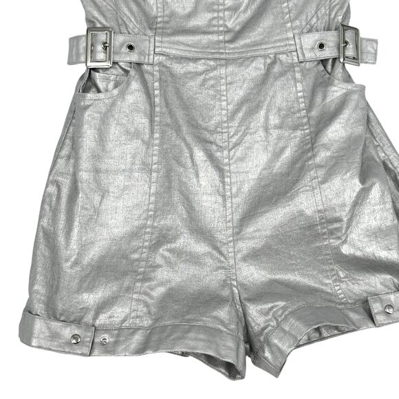 Urban Outfitters UO NWT Yara Metallic Silver Strapless Romper 100% Cotton - Picture 8 of 11